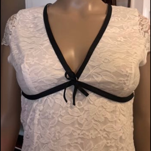 White Lace Dress with Black Trim - Picture 2 of 4